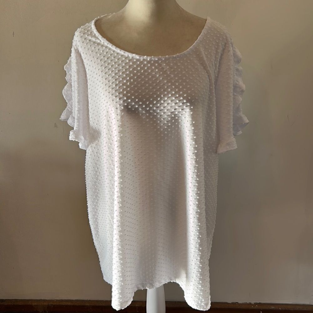 Rose + olive white short ruffle sleeve blouse Size 1X